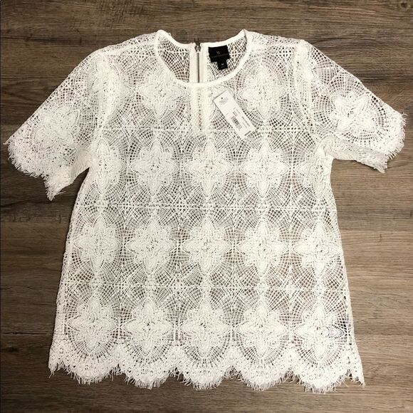 Worthington White Crocheted short Sleeved Top Size M - Picture 1 of 6